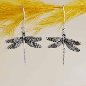 Sterling Silver Dragonfly Dangle Earrings 35x20mm