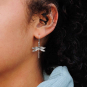 Sterling Silver Dragonfly Dangle Earrings 35x20mm on ear