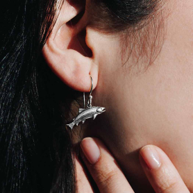 Sterling Silver Trout Dangle Earrings 25x20mm on ear