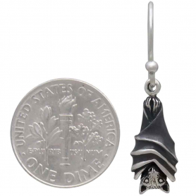 Sterling Silver Hanging Bat Dangle Earrings 29x8mm