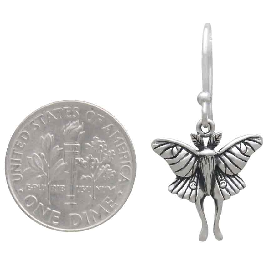 Sterling Silver Luna Moth Dangle Earrings 30x15mm