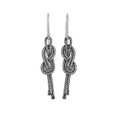 Sterling Silver Figure 8 Knot Dangle Earrings 45x8mm