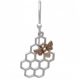 Silver Honeycomb Dangle Earring with Bronze Bee 32x13mm