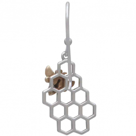 Silver Honeycomb Dangle Earring with Bronze Bee 32x13mm