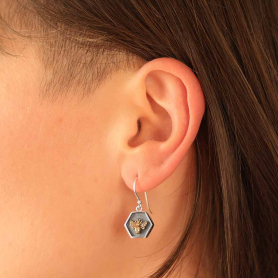 Mixed Metal Hexagon and Bee Dangle Earrings 26x13mm