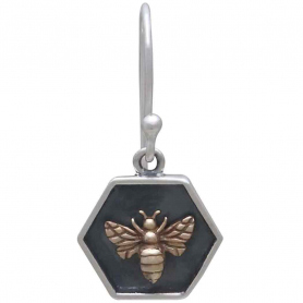 Mixed Metal Hexagon and Bee Dangle Earrings 26x13mm