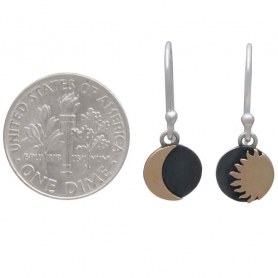 Mixed Metal Sun and Moon Dangle Earrings 22x8mm