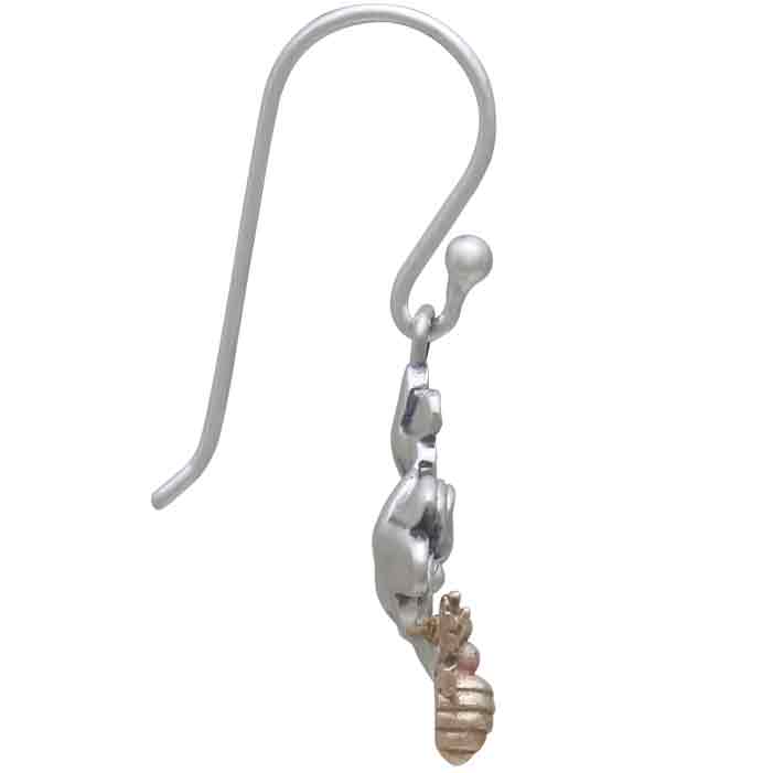 Sterling Silver Cherry Blossom Earrings w Bronze Bee 30x13mm