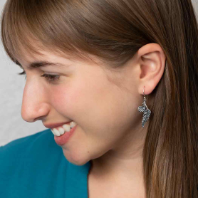 Sterling Silver Fern Dangle Earrings 42x14mm on model