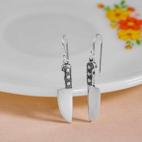 Sterling Silver Kitchen Knife Dangle Earrings 45x7mm