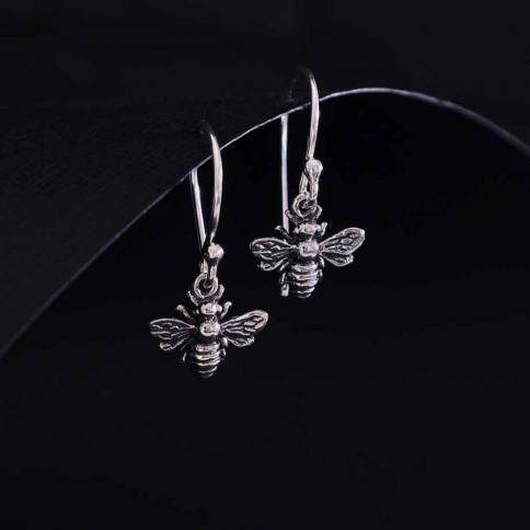  Sterling Silver Bee Dangle Earrings 23x11mm