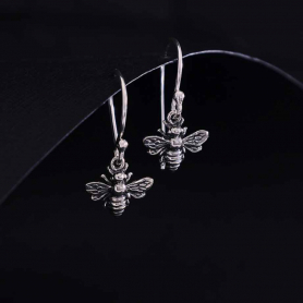 Sterling Silver Bee Dangle Earrings 23x11mm