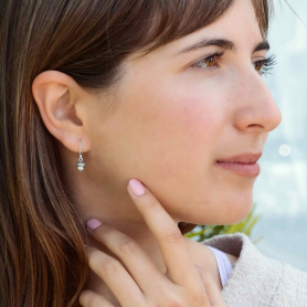 Sterling Silver Acorn Dangle Earrings 21x6mm on model
