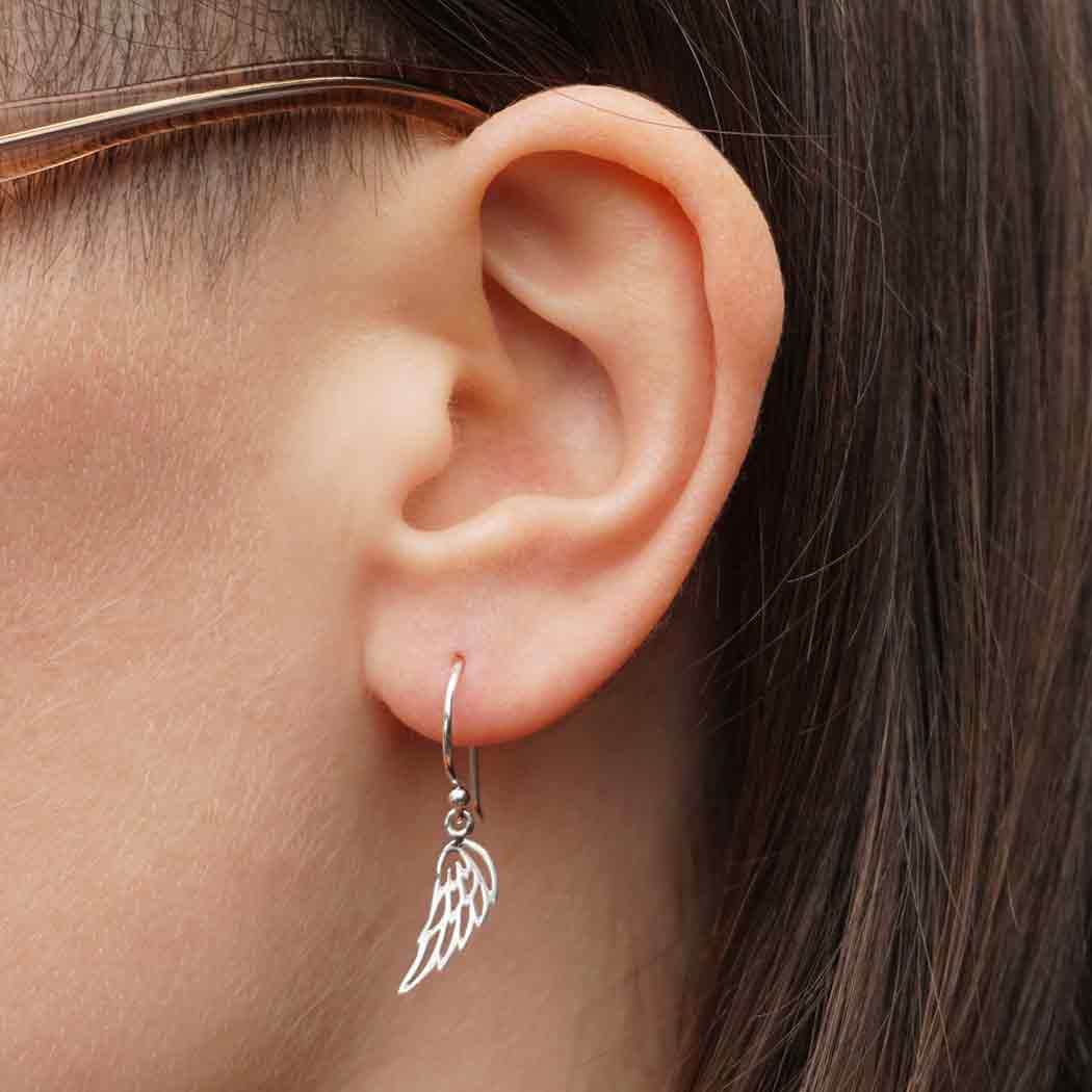 Sterling Silver Tiny Wing Dangle Earrings 30x6mm