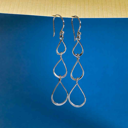 Sterling Silver Teardrop Link Dangle Earrings 60x11mm