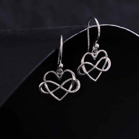 Sterling Silver Infinity Heart Dangle Earrings 26x16mm