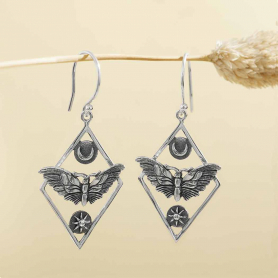 Sterling Silver Geometric Moth Dangle Earrings 45x21mm