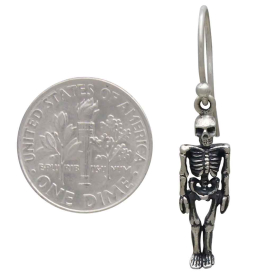 Sterling Silver 3D Skeleton Dangle Earrings with Dime