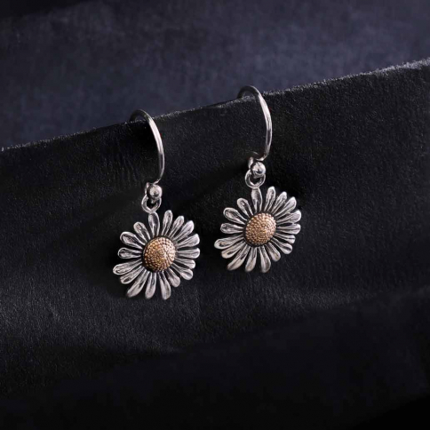 Sterling Silver Daisy Earrings with Bronze 27x13m