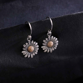 Sterling Silver Daisy Earrings with Bronze 27x13mm