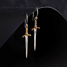 Nina Designs Sterling Silver Sword Dangle Earrings 