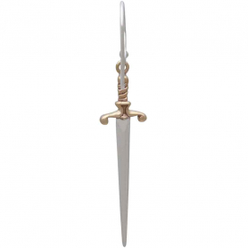 Sterling Silver Sword Dangle Earrings 38x10mm