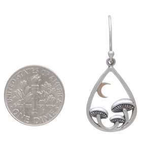 Mushroom and Moon Dangle Earrings in Teardrop with Dime