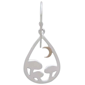 Mushroom and Moon Dangle Earrings in Teardrop Back View