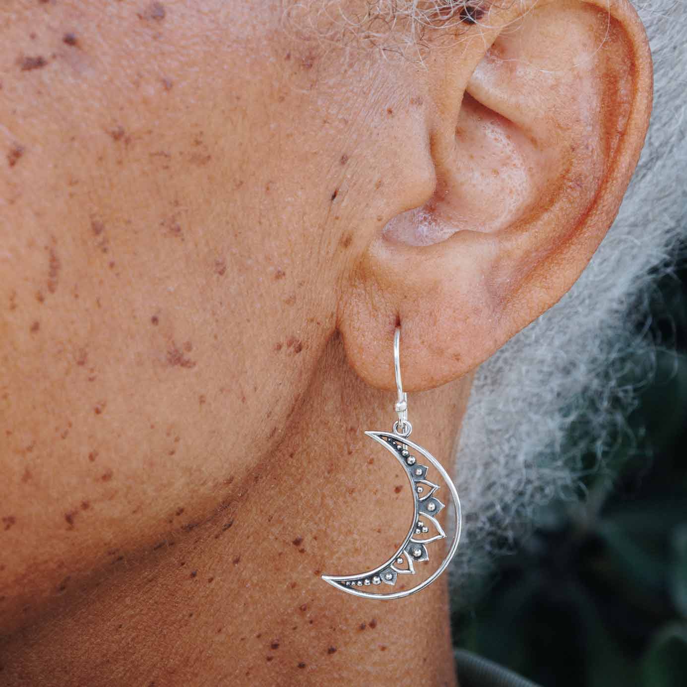 Sterling Silver Mandala Moon Dangle Earrings