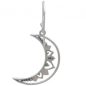 Sterling Silver Mandala Moon Dangle Earrings Back View