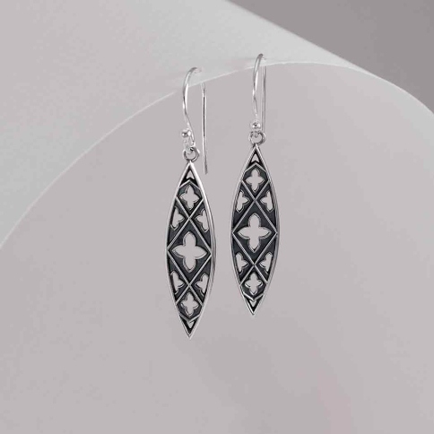 Sterling Silver Gothic Marquis Dangle Earrings 47x9mm