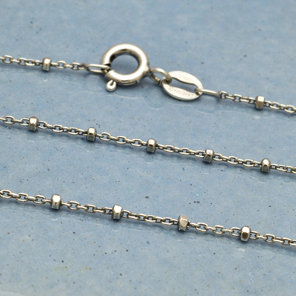 Sterling Silver Oxidized Diamond Cut 1mm Rounded Box Chain Necklace