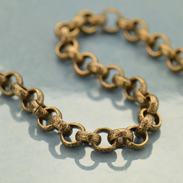 Brass Chain by the Foot Oxidized Hammered Half Round Links Product