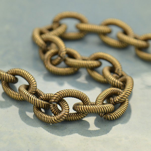 Brass Chain by the Foot - Lg Oxidized Scored Oval Links