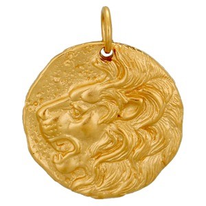 Ancient Coin Charm - Lion - 24K Gold Plated Bronze 24x20mm