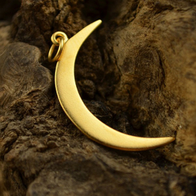 Crescent Moon Pendant - 24K Gold Plated Bronze 31x15mm