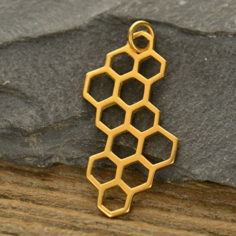 Honeycomb Charm - 24K Gold Plated Bronze 32x16mm