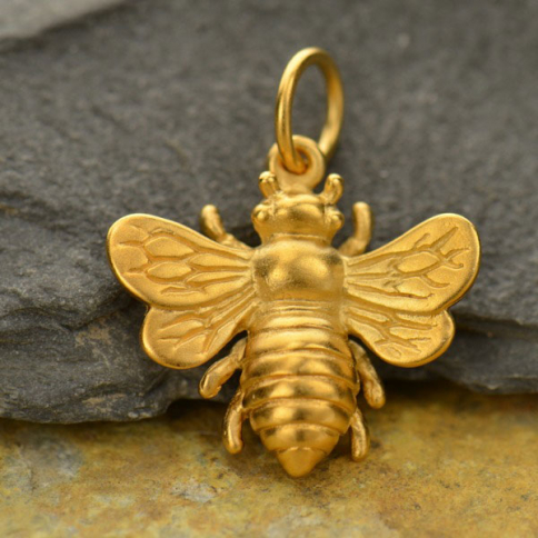 Large Bee Charm - 24K Gold Plated Bronze 20x18mm