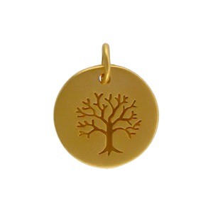 Gold Plated Bronze Tree of Life on a Round Charm 16x12mm