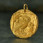 Ancient Athena's Owl Coin Charm -Gold Plated Bronze 24x19mm