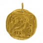 Ancient Athena's Owl Coin Charm -Gold Plated Bronze 24x19mm