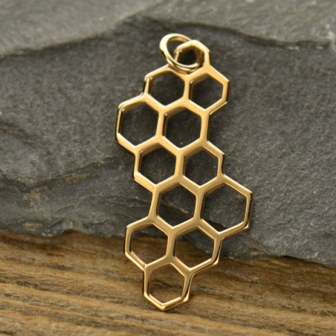 Honeycomb Jewelry Charm - Bronze 32x16mm