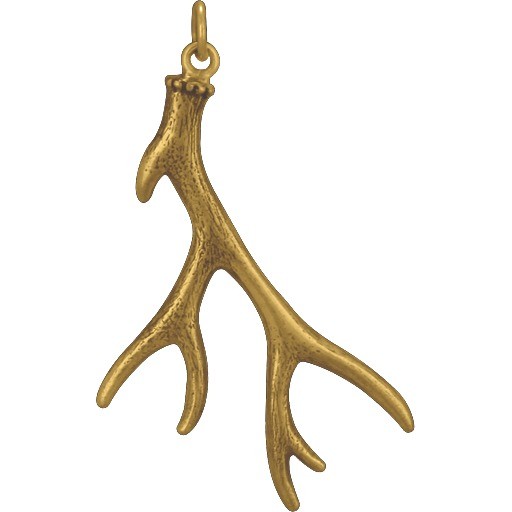 Large Deer Antler Jewelry Pendant - Bronze 43x21mm