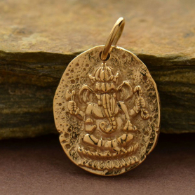 Ancient Ganesh Coin Jewelry Charm - Bronze 21x13mm