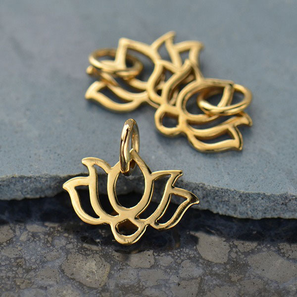 Tiny Wide Lotus Jewelry Charm - Bronze 12x12mm - Product Details | Nina ...