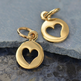 Tiny Round Jewelry Charm with Heart Cutout - Bronze 14x8mm
