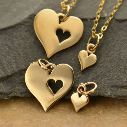 Heart Jewelry Charm with Heart Cutout Set - Bronze 16x13mm