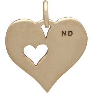 Heart Jewelry Charm with One Heart Cutout - Bronze 17x13mm