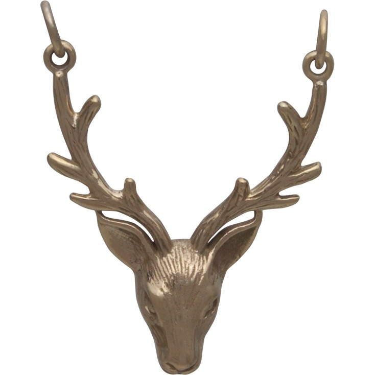 Realistic Stag Head Pendant Festoon - Bronze 33x24mm