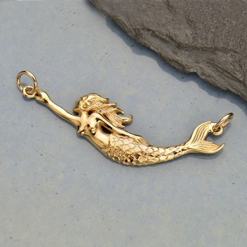 Mermaid Pendant Festoon - Bronze 16x42mm